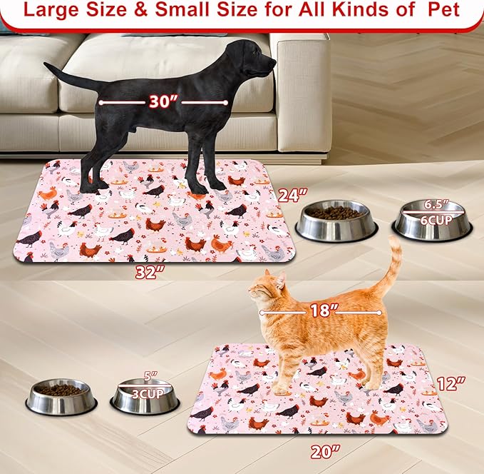 Dog Food Mats for Floors Waterproof Mat for Cat Food and Water Bowls - Absorbent Quick Dry Non Slip Mat for Pet Feeding