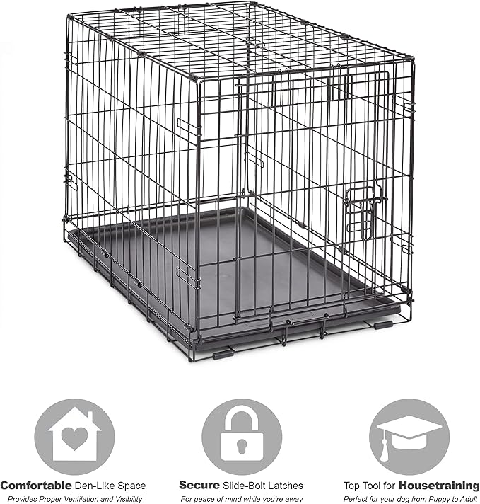 Midwest Homes for Pets 30-Inch New World Crate for Medium Breeds, 21-40 lbs, Single Door Folding Dog Crate, Leak-Proof Tray & Secure Latch, Portable, Durable & Easy to Assemble