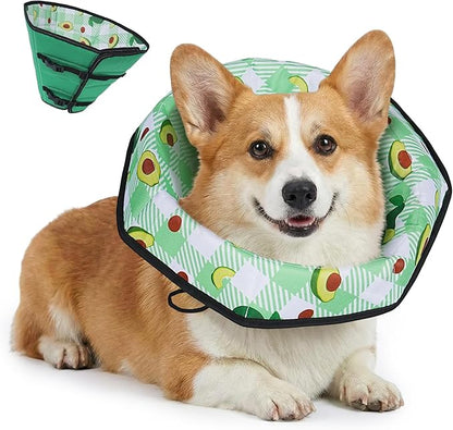 Soft Dog Cone Collar After Surgery: Foldable Long Comfortable Comfy Fabric Recovery Shame Elizabethan Stop Licking Small Medium Large Dogs (Green, L)