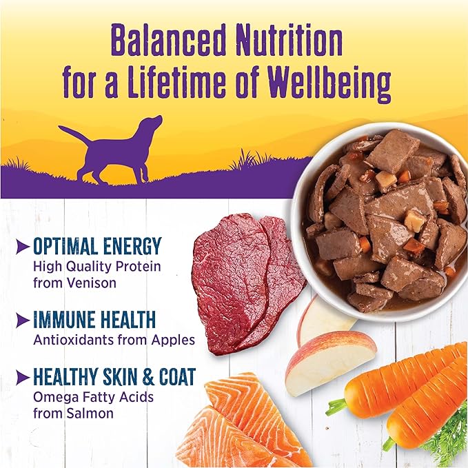 Wellness Complete Health Stew Adult Canned Wet Dog Food, Grain Free, Natural, Venison and Salmon Recipe, 12.5 oz, Pack of 12 Cans