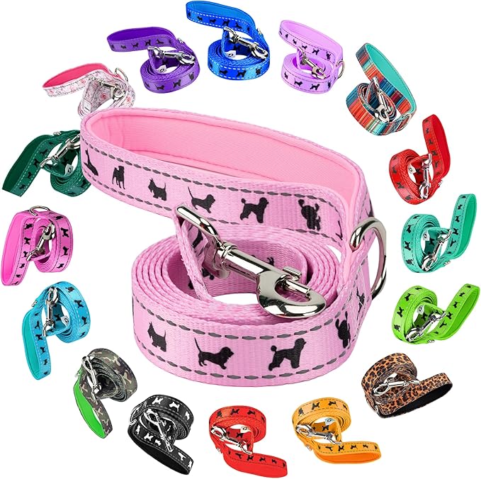 EcoBark Dog Leash - Soft & Reflective Comfort Leashes with Padded Handle - Safe, Strong, & Durable for Small, Medium or Large Dogs (Baby Pink)