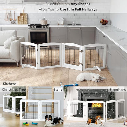 Dog Gate - 4 Panel Foldable Pet Gate Indoor for Doorways, House, Stairs, Freestanding Gate for Dogs - 80x24 -Inch Puppy Safety Fence by PAWLAND, Espresso
