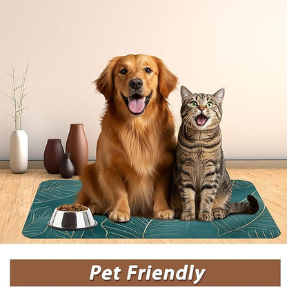Tropical Palm Leaves Dog Food Mat for Floors,Absorbent Quick-Dry Pet Feeding Mat,Cat Dog Bowl Mats for Food and Water,Non-Slip Pet Accessories Supplies 12"x20"
