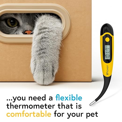 iProven Dog & Cat Thermometer for Accurate Fever Detection, Comfortable Flexible Tip, Waterproof Pet Thermometer, Fast Readings in 20 sec, Whelping and Veterinary Supply, DTK-117Y