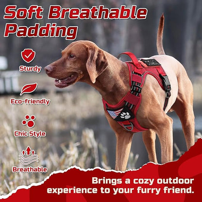 rabbitgoo Tactical Dog Harness for Large Dogs, No Pull Military Service Vest with Handle & Molle, Easy Control for Training Walking, Adjustable Reflective Straps, Red, L
