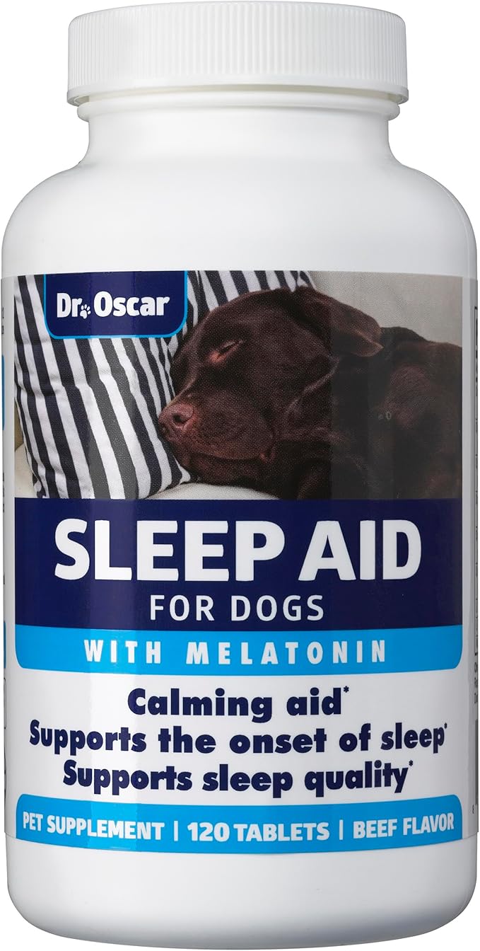 Dog Sleep Aid for Dogs, Better Than Melatonin or Calming Chews Only, Best Sleeping Pills + Melatonin, 120 Tablets, Puppy Sleep Aid, USA