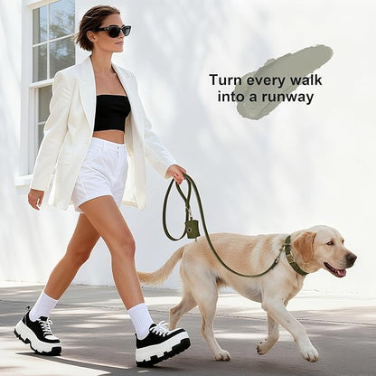 Didog Soft PU Leather Dog Collar, Stylish Quick Released Dog Collar for Large Dogs, Easy Clean Adjustable Pet Collar for Daily Walking, Dark Green, L Fit 16-22" Neck