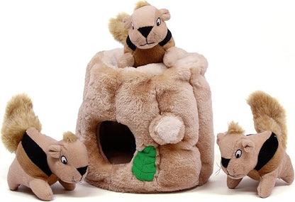 Outward Hound Hide-A-Squirrel Dog Toy – Interactive 2‑in‑1 Plush Puzzle with 3 Squeaky Removable Squirrels, Large