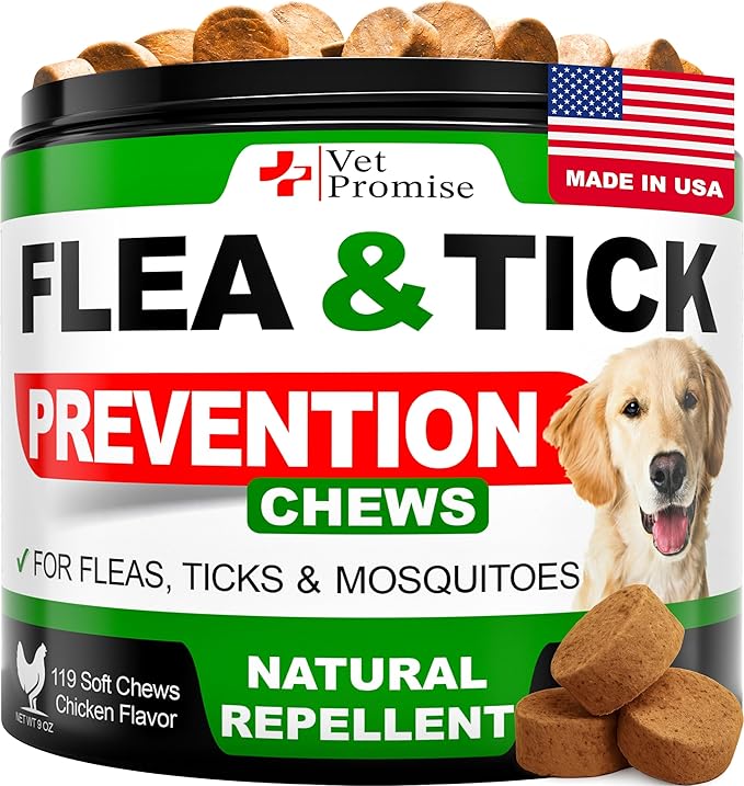 Flea and Tick Prevention for Dogs Chews - Natural Dog Flea and & Tick Control - Advanced Oral Pills Supplement Treatment for All Breeds & Size - Vet Formulated - Soft Chewables - Made in USA