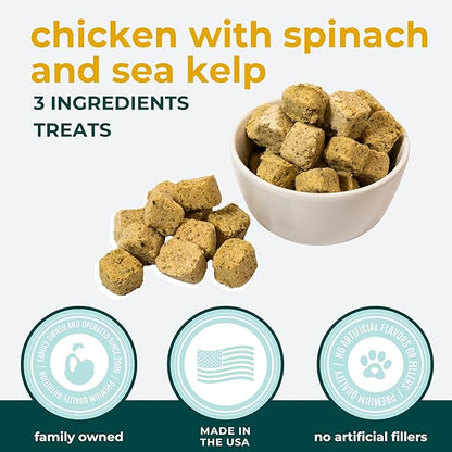 Momentum Carnivore Nutrition Freeze-Dried Chicken, Spinach & Sea Kelp Dog Treats & Cat Treats – Single-Ingredient Recipe, High-Protein, Grain-Free, Natural Superfood Blend – Made in USA – 3 oz Bag