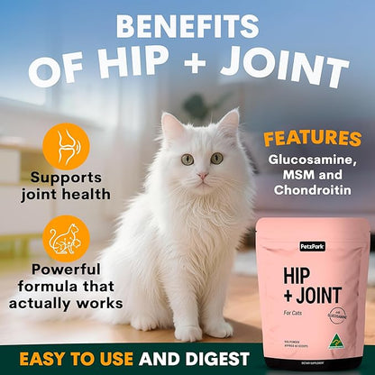 Petz Park Hip + Joint Cat Supplement 60 Scoops, Cat Joint Supplement with Glucosamine, Chondroitin and MSM, Cat Food Topper for Wet and Dry Food, Mobility and Joint Support, Made in Australia