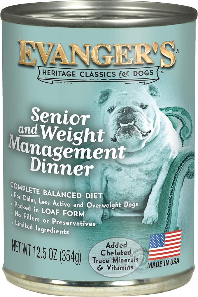 Evanger's Heritage Classics Senior & Weight Management Dog Food – 12 Count, 12.5 oz Each – Balanced Meat-Based Formula for Older, Overweight & Less Active Dogs – Grain & Gluten Free