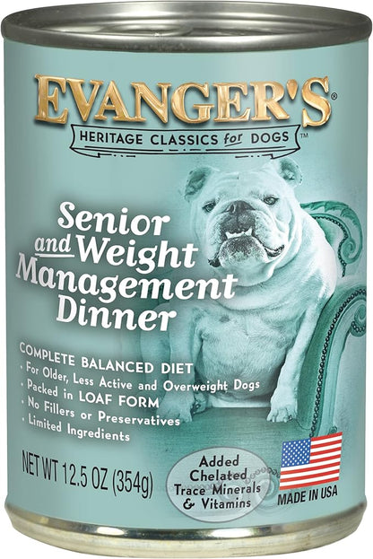 Evanger's Heritage Classics Senior & Weight Management Dog Food – 12 Count, 12.5 oz Each – Balanced Meat-Based Formula for Older, Overweight & Less Active Dogs – Grain & Gluten Free