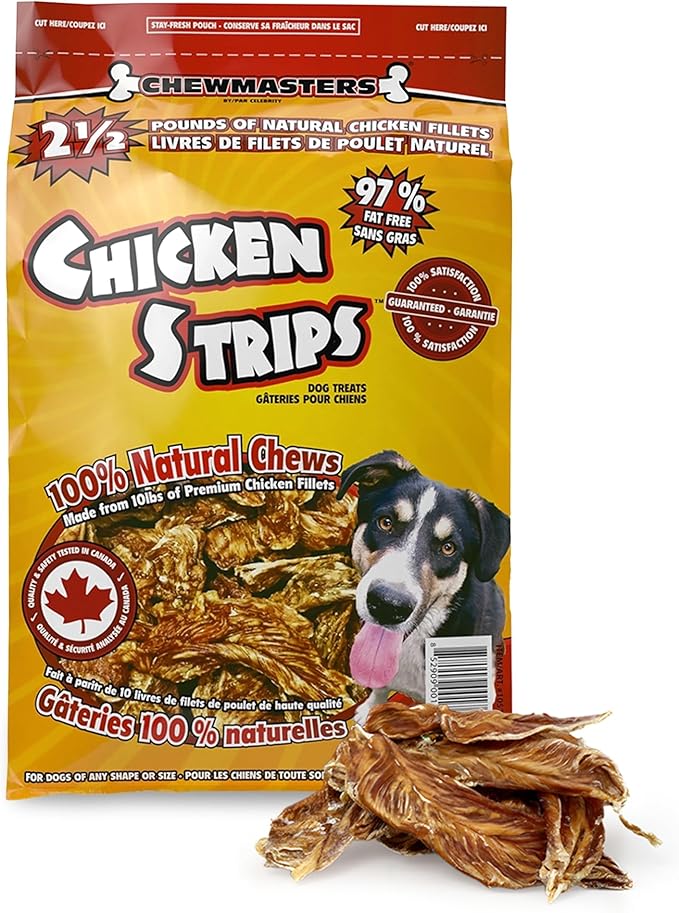Chewmasters Chicken Strips Dog Treats - Made from Premium White Meat Chicken - All Natural - No Artificial Additives - Protein Rich Dog Snacks - Healthy Training Treats for All Breeds & Life Stages