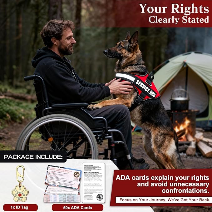 Opstin Service Dog Vest, ID Tag + 50 ADA Information Cards, Service Dog Harness in Sizes X Small to XX Large, Ruggedized Metal Tag, 2-Sided Service Animal Information Cards, ESA Accessory Set Large