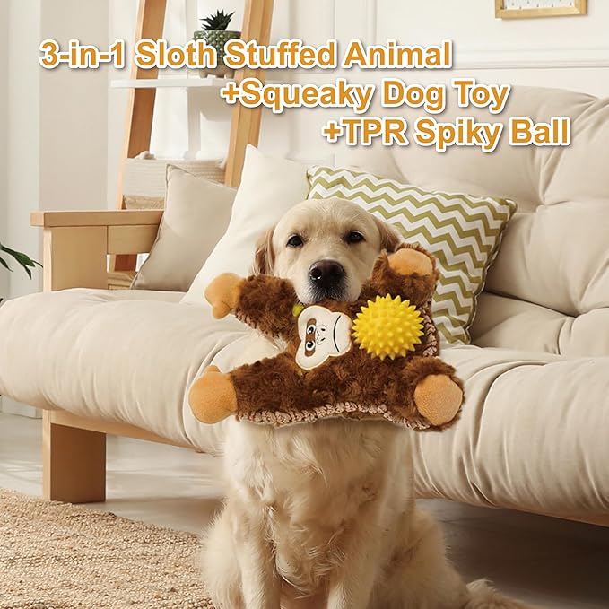 Brown Orangutan Plush Spiky Squeaky Dog Toy for Chewers Puppy Teething Chew Toy Cute Soft Funny Durable Stuffed Animal Interactive Tough Dog Toy for Small Medium Large Dogs Toy Gift 22cm/8.66in