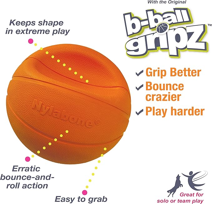 Nylabone Power Play Gripz Felt Basketball Rubber Fetch Toy, Squeaky Ball for Dogs, Medium (1 Count)