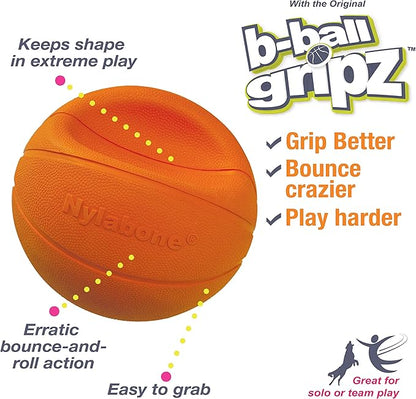 Nylabone Power Play Gripz Felt Basketball Rubber Fetch Toy, Squeaky Ball for Dogs, Medium (1 Count)