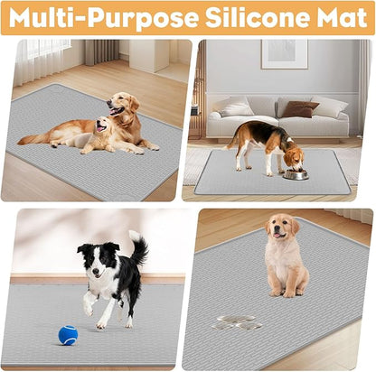 40"x28" Reusable Training Pads for Dogs Lanstics Silicone Dogs Mat Non-Slip Dog Training Pads Dog Pee Pad for Potty Training Floor Protector (Grey)