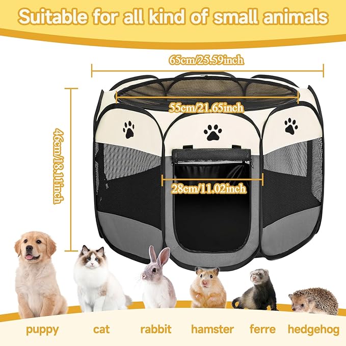 Dog Playpen, Pet Puppy Playpen Indoor for Small Dogs Tent Crates Cage Outdoor, Portable Pop Up Dog Kennel Playpen Cat Tent for Dogs/Cats/Rabbits, Removable Zipper Top, Grey