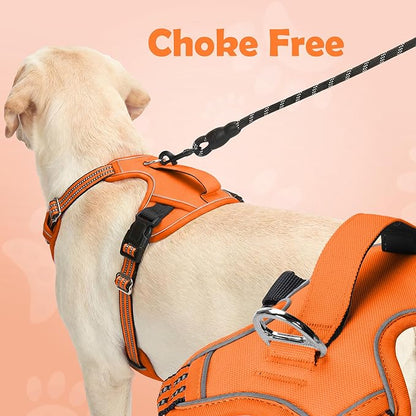 Funfox Dog Harness No Pull, Adjustable Pet Vest Harness, Super Soft Material with Vertical Handle Easy Control, Reflective Night Walking, 2 Leash Clips for Small Sized Dogs, Orange, S