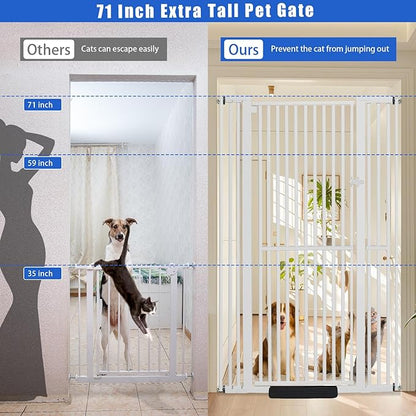 SHYUJAJIE 71 Inch Extra Tall Pet Gate for Cats, 29.5-43" Adjustable Wide Dog Gates, Pressure Mounted Walk Through Tall Cat Gate for Doorways,Hallway,Stairs,House（White）