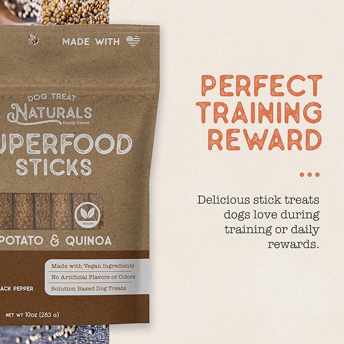Dog Treat Naturals Superfood Sticks, Sweet Potato & Quinoa, 10oz Bag | Dog Chew Sticks | All-Natural, Pet Training Treats | Joint-Skin-Coat Health | USA Made