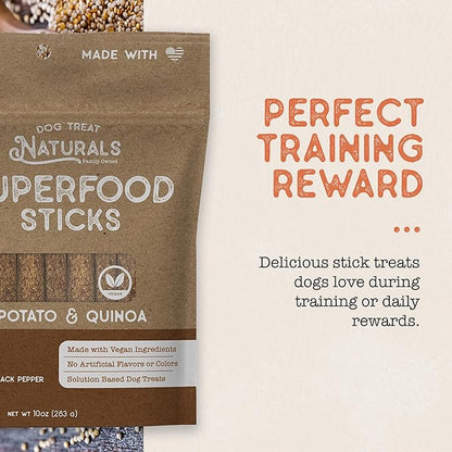Dog Treat Naturals Superfood Sticks, Sweet Potato & Quinoa, 10oz Bag | Dog Chew Sticks | All-Natural, Pet Training Treats | Joint-Skin-Coat Health | USA Made