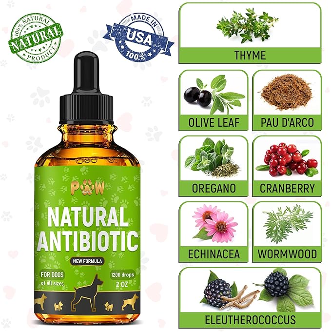 Dog Antibiotics for Infections, Cough, & Teeth Moments | Natural Antibiotics for Dogs with UTIs | Dog Allergy Relief & Canine Breath Treatment in 1 Bottle | Organic | 2 Oz