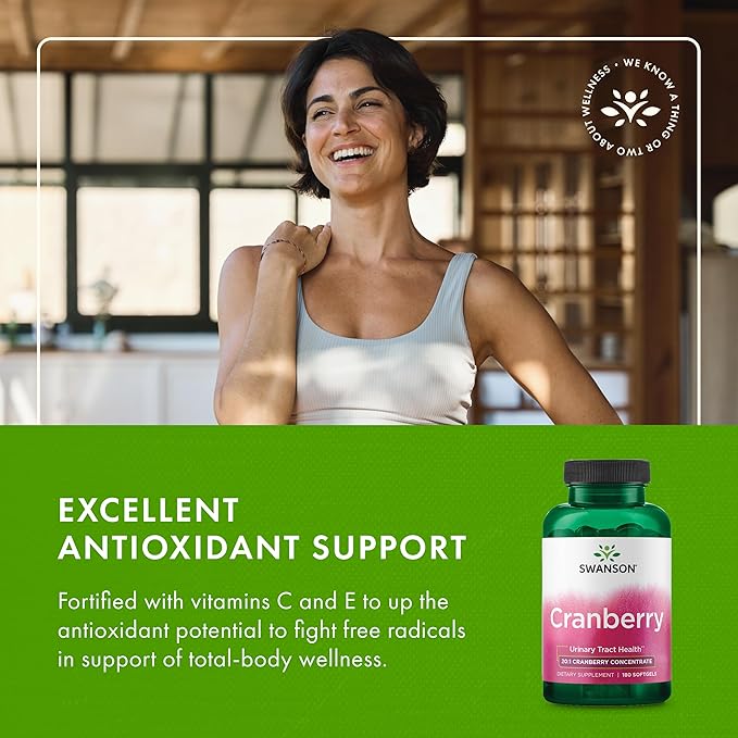 Swanson Cranberry 20:1 Juice Concentrate Urinary Tract and Kidney Health Supplement for Women and Adults Seeking Bladder Support with Vitamins C & E (180 Softgels)