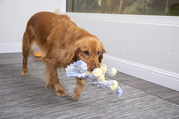 goDog Dinos Frills Squeaky Plush Dog Toy with Chew Guard Technology, Durable Fabric & Squeaker for Active Play, Gray, Large