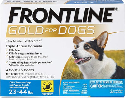 FRONTLINE Gold Flea & Tick Treatment for Medium Dogs Up to 23 to 44 lbs., Pack of 3