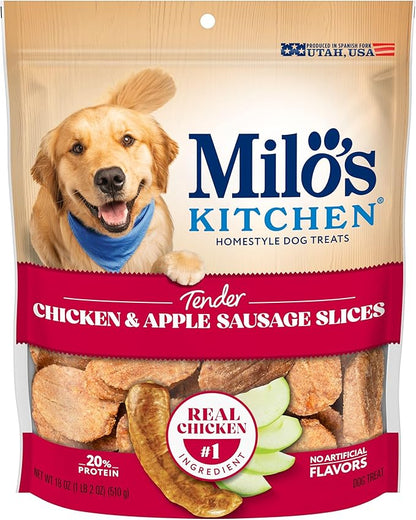 Milo’s Kitchen Chicken & Apple Sausage Slices Dog Treats, 18 Oz. Bag