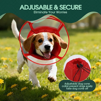 Kuoser Medium Dog Cone Collar After Surgery, Soft Cone for Dogs to Stop Licking, Breathable Pet Recovery Collar Comfy Elizabethan Collars, Adjustable Protective Dog Cones for Medium Dogs, Red M