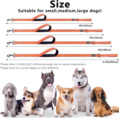 Dog Leash 4ft Long, Double Handle Dog Leash for Safety Control Training, Heavy Duty Dog Leads with Traffic Padded Handles, Reflective Leashes for Small Medium Large Dogs(4ft, Orange)