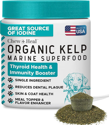Kelp Supplement for Dogs - 16 oz of Kelp Powder Granules with 5cc Spoon - Good for Healthy Thyroid Function, Reduce Dental Plaque, and Skin Health - Made in the USA