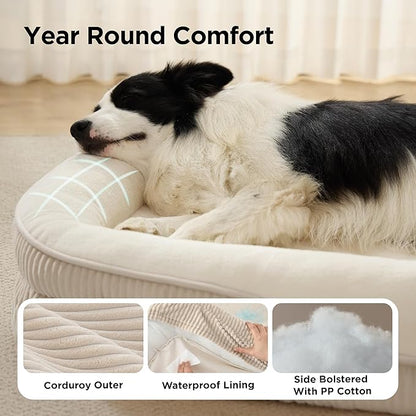 Bedsure XL Pro Orthopedic Dog Beds Large Sized Dog - 360° Oval Bolster Jumbo Dogs Bed for Senior Dogs with Waterproof Washable Cover, Extra Large Pet Sofa Couch with Ultra-Soft Fleece, Beige, 45"