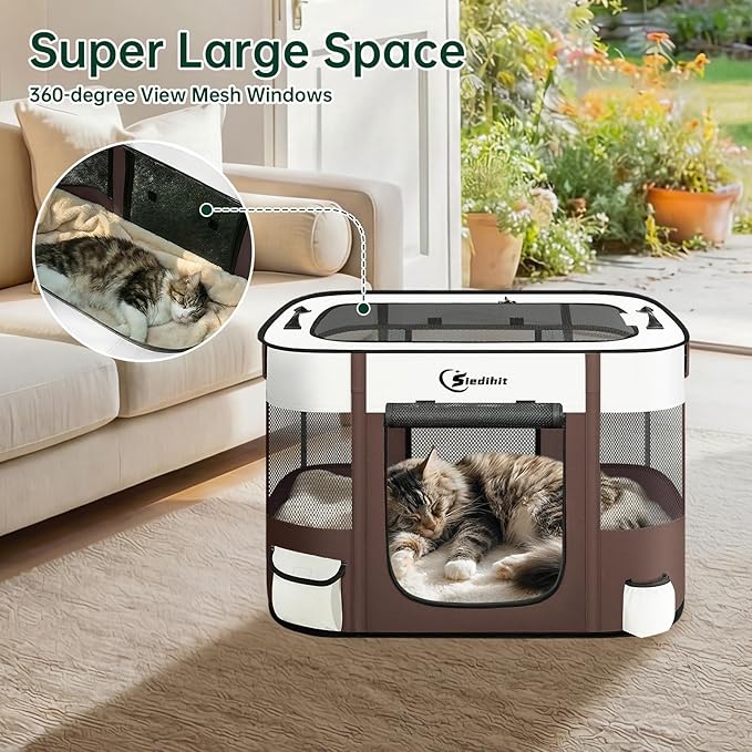 Dog Playpen,Cat Pet Puppy Pen,Portable Playpens for Dogs Indoor Outdoor Travel Camping Use,Foldable Dog Kennel Tent Crate for Rabbit Small Animals with Carrying Case (Brown, Small)