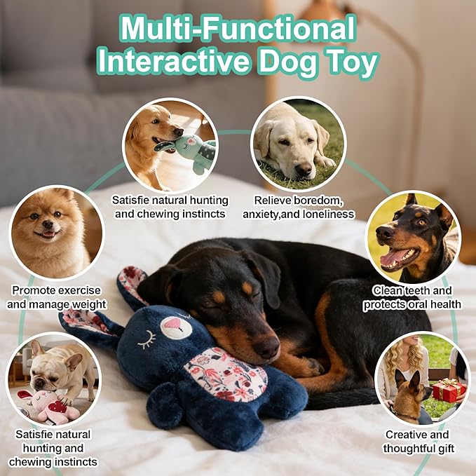 Pink Bunny Plush Squeaky Dog Toy for Chewers Puppy Teething Chew Toy Cute Soft Funny Indoor Outdoor Interactive Rabbit Stuffed Animal Dog Toy for Small Medium Large Dogs Toy Gift 26cm/10.24in