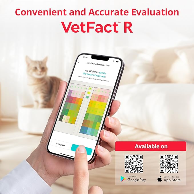 [5 Kits] Free Mobile App Urine Test Strips for Dogs & Cats, Cat & Dog Kidney Function Test (Protein to Creatinine Ratio Test) at Home, Easy-to- Use ; Support English, Spanish, Korean, and Japanese