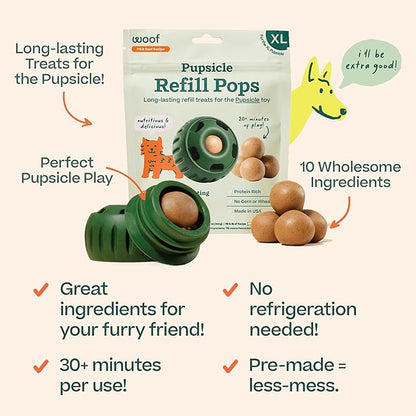 WOOF Pupsicle Refill Pops, Delicious Long Lasting Dog Treats, Pre-Made Pupsicle Refills for Dogs, Wholesome Ingredients, Low-Mess Beef Pet Treats - XL Pops - 5 Count - 3 Pack