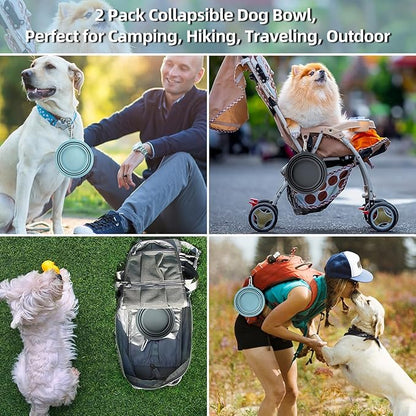 Kytely 2 Pack Collapsible Dog Bowls - 1000ml Portable Pet Food & Water Bowls with Carabiner Clip, Foldable Travel Dog Dish for Hiking, Walking, Camping (Blue & Grey)
