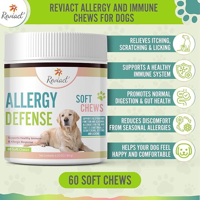Allergy and Immune Support for Dogs – Itchy Skin Relief with Probiotics, Digestive Aid, Anti-Itch, Dry Skin & Coat Health, Hot Spots and Paw Licking, 60 Chewable Treats
