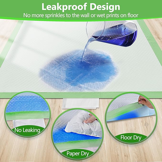 Gimars XL 6-Layer Ultra Absorbent 1200ml 48-Hour Leak-Proof Dog Pee Pads, Quick Dry Extra Large Puppy Pads for Puppy Training, Senior & Incontinent Dogs, Cats, Overnight Use, 30"x36", 30 Count Green