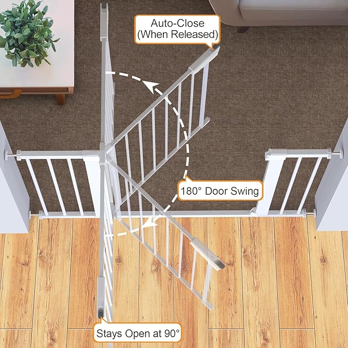 Cumbor 36" Extra Tall Baby Gate for Dogs and Kids with Wide 2-Way Door, 29.7"- 46" Width, and Auto Close Personal Safety for Babies and Pets, Fits Doorways, Stairs, and Entryways, White