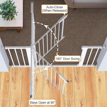 Cumbor 36" Extra Tall Baby Gate for Dogs and Kids with Wide 2-Way Door, 29.7"- 46" Width, and Auto Close Personal Safety for Babies and Pets, Fits Doorways, Stairs, and Entryways, White