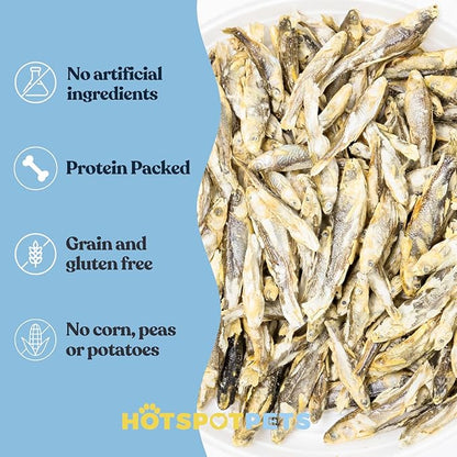 hotspot pets Freeze Dried Minnows Treats for Cats & Dogs (1 Pound Bag Over 400 PCS) Made in USA, All Natural, High Protein, Rich in Omega-3s, Grain-Free, Perfect for Training, Topper or Snack