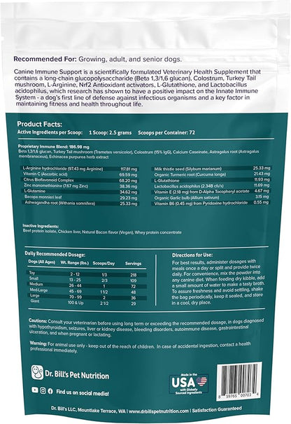 Dr. Bill’s Canine Immune Support | Boosts Dog Immunity and Health with Colostrum, Beta Glucan, Turkey Tail Mushroom, Zinc & Vitamin C | Powder Supplement for Dogs of All Ages