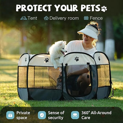 SENCONE Portable Pet Playpen, Dog Playpen Foldable Pet Exercise Pen Tents Cat House Playground for Puppy Kitten Indoor Outdoor Travel Camping Use