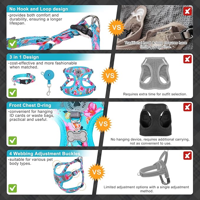 BEAUTYZOO Step in Dog Harness Collar and Leash Set for Small Medium Large Dogs, No Pull No Choke Puppy Harness, Soft Mesh Reflective Pet Padded Vest Adjustable for Doggie Girl or Boy,French Bulldog